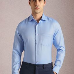 Louis Philippe Men Textured Spread Collar Cotton Formal Shirt-image-55
