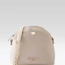 Carlton London Cream Textured Sling Bag-10