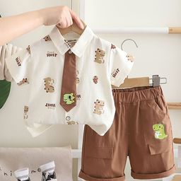 INCLUD Boys Printed Shirt Collar Shirt With Shorts & Tie-image-89