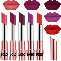 VOLO Set Of 5 Creme Matte Lipsticks - Dark Peach 37-Magenta 45-Wine 47-Purple 48-Orange 49-picture-33