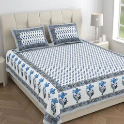 Urban Jaipur Blue & White Floral 210 TC King Bedsheet with 2 Pillow Covers-image-47