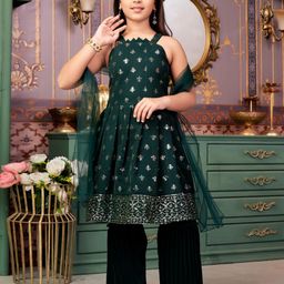 Muhuratam Girls Green Georgette Kurta Sets-image-109