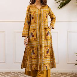 KALINI Floral Printed V Neck A-Line Kurta With Palazzos-image-38