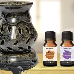 PEEPALCOMM 3 Pieces Black Pieces Aroma Oil Diffuser With Scented Sandal & Lavender Oils-42