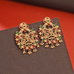 Yellow Chimes Gold Plated Artificial Stones Studded Contemporary Chandbali Earrings-6