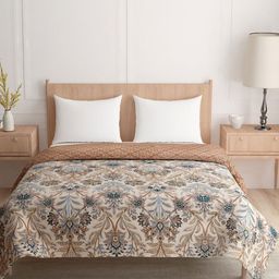 A Homes Grace Beige & Blue Floral Microfiber AC Room 120 GSM Reversible Double Bed Dohar-image-126