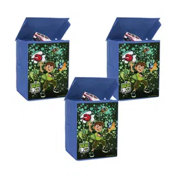 prettykrafts Blue & Green 3 Pieces Ben Printed Reusable Multi-Utility Organisers-11