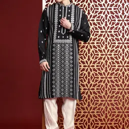 MANQ Men Tribal Embroidered Thread Work Kurta-image-63