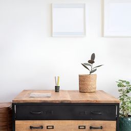 THEGASBH Brown & Black Stanton Industrial Acacia Wooden Coffee Table-image-41
