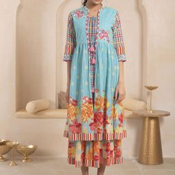 Juniper Floral Printed Cotton Flared Ethinic Dress-image-48