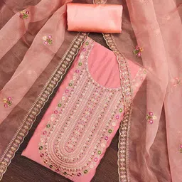 DIVASTRI Floral Embroidered Thread Work Cotton Silk Unstitched Dress Material-image-64