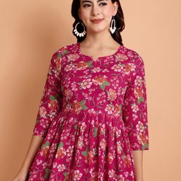 RI AND SU Women Floral Print V-Neck Three Quarter Sleeves Cotton Top-image-91