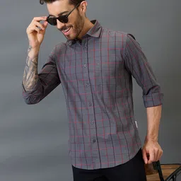 GIORDANO Men Slim Fit Windowpane Checks Checked Casual Shirt-image-9