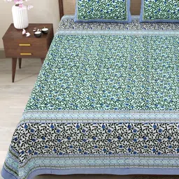 Myntra Elegant Homes Sea Green & Grey Floral 180 TC King Bedsheet with 2 Pillow Covers-picture-40