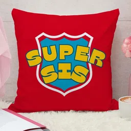 THE QUIRKY HOME White & Red Super Sis-Printed Square Gifting Pre-Filled Cushion-10