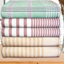 Athom Living Maroon & Green 5 Pieces Striped Cotton 210 GSM Bath Towels-image-52