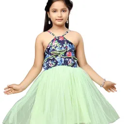 BAESD Girls Floral Print Halter Neck Net A-Line Midi Dress-image-86