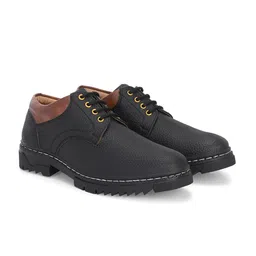 Azzaro Black Men Textured Lace-Ups Round Toe Derbys-image-37