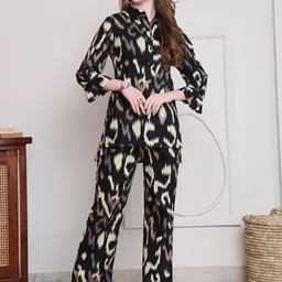 Claura Geometric Printed Shirt Collar Pure Cotton Tunic With Trouser-picture-47