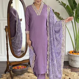 Moda Rapido Floral Embroidered V-Neck Sequinned Straight Kurta With Trousers & Dupatta-picture-14