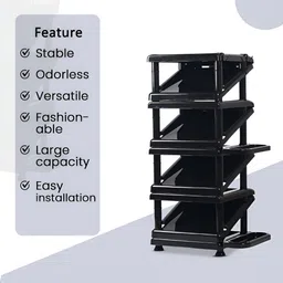 Myntra Elegant Homes Black 5-Tier Side Hooks Foldable Shoe Rack image 3