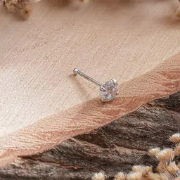 SARAF SILVERETZ 925 Sterling Silver-Plated Round American Diamond Studded Stud Nosepin-47