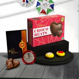 DeoDap Rakhi with with Silver coin, Roli-chawal, Choclate and Greeting card-88