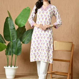 HERE&NOW Floral Printed V-Neck Straight Kurta-27