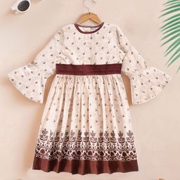 Bella Moda Girls Printed Bell Sleeve Cotton Fit & Flare Dress-image-103