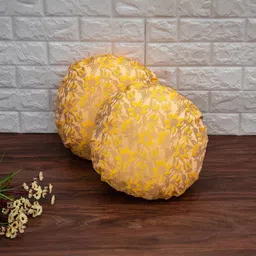 RoyalDeco Yellow & Gold-Toned Set of 2 Ethnic Motifs Round Cushion Covers-13