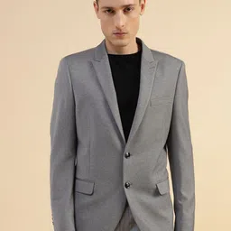 Givo Peaked Lapel Collar Knit Single Breasted Smart Fit Formal Blazer-image-65
