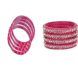 1ST TIME Set Of 8 Pink Alloy Artificial Stones & Beads Bangles-picture-23