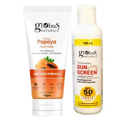 Globus naturals Summer Sizzle Sunscreen Lotion SPF 50++ & Papaya Face Pack-100ml Each-50