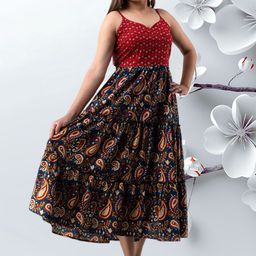 KUMARI Women Floral Printed Fit & Flare Midi Dress-image-4