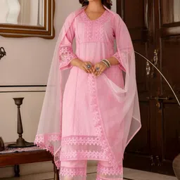 Anouk Women Ethnic Motifs Embroidered Regular Thread Work Pure Cotton Kurta with Palazzos & With Dupatta-47