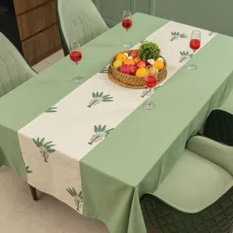 URBAN SPACE Green & White Floral Anti-Slip Cotton 6-Seater Table Cover-38