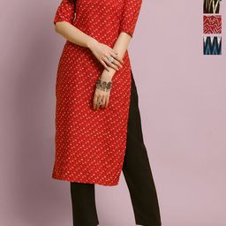 Anouk Rustic Women Pack Of 4 Ethnic Motifs Printed Round Neck Crepe Kurta-image-70