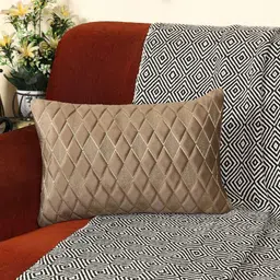 TANLOOMS Brown & Gold Toned Geometric Printed Velvet Rectangle Cushion Cover-image-85