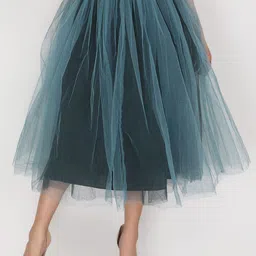 JAKANARY Double-Layered Flared Knee-Length Skirt-19