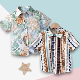 Boys Shirt Checkered, Printed Casual Short Sleeve Shirts Pack of 2-image-86
