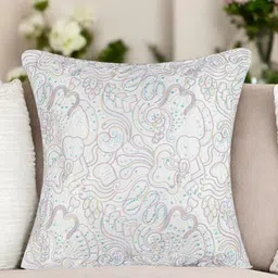 Vendola White & Blue Floral Embellished Velvet Square Shaped Cushion Covers-33