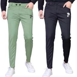 Pack of 2 Men Solid Black, Light Green Track Pants-image-80