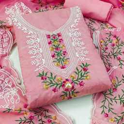 DIVASTRI Floral Embroidered Thread Work Silk Unstitched Dress Material-image-81
