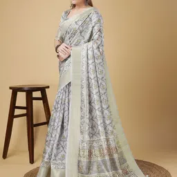 DOI MOI Floral Print Woven Design Zari Banarasi Saree image 5