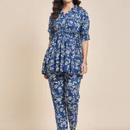 TRUVON FASHIONS Floral Printed Shirt Collar Pure Cotton Tunic With Trousers-picture-46