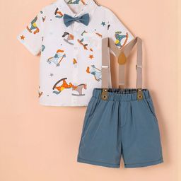 Hopscotch Boys Printed Cotton Shirt & Shorts With Suspenders & Bowtie-picture-27