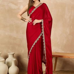 KALINI Women's Elegant Chiffon Saree And Embroidered Lace Border With Unsticthed Blouse-image-66