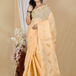 PuJoy Printed Pure Cotton Taant Saree-image-29