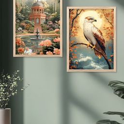 Kotart Grey & Gold-Toned 2 Pieces Wooden Birds and Animals Painting Wall Arts-picture-18