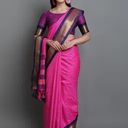 yourwish Checked Woven Design Zari Garad Saree-image-27